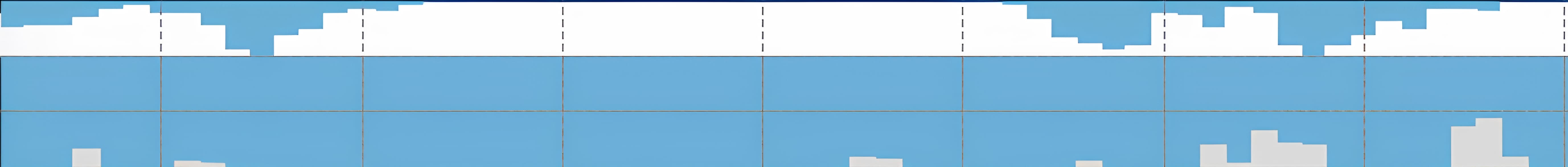 A strip of the meteogram's cloud-cover panel — chunky white pixel clouds drifting across a blue sky.
